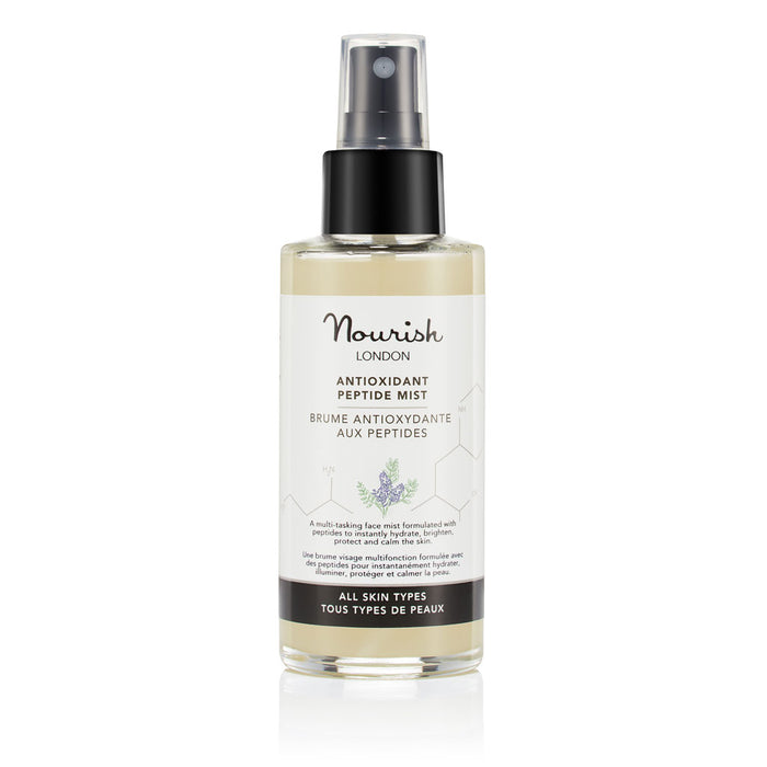 Nourish London Antioxidant Peptide Mist facial spray for all skin types in clear bottle