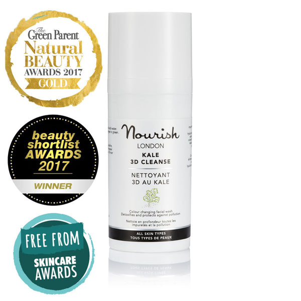 Nourish London Travel Size Kale 3D Cleanse Award Winning Skincare: Winner Gold Award Best Cleanser The Green Parent Natural Beauty Awards 2017, Winner Best New Skin Care Launch Beauty Shortlist Awards 2017, Silver Award Winner in Face Care Wash Off Free From Skincare Awards 2017