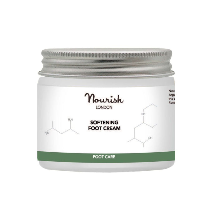 Nourish London Softening Foot Cream in aluminium jar, natural foot care moisturiser for dry and rough feet.